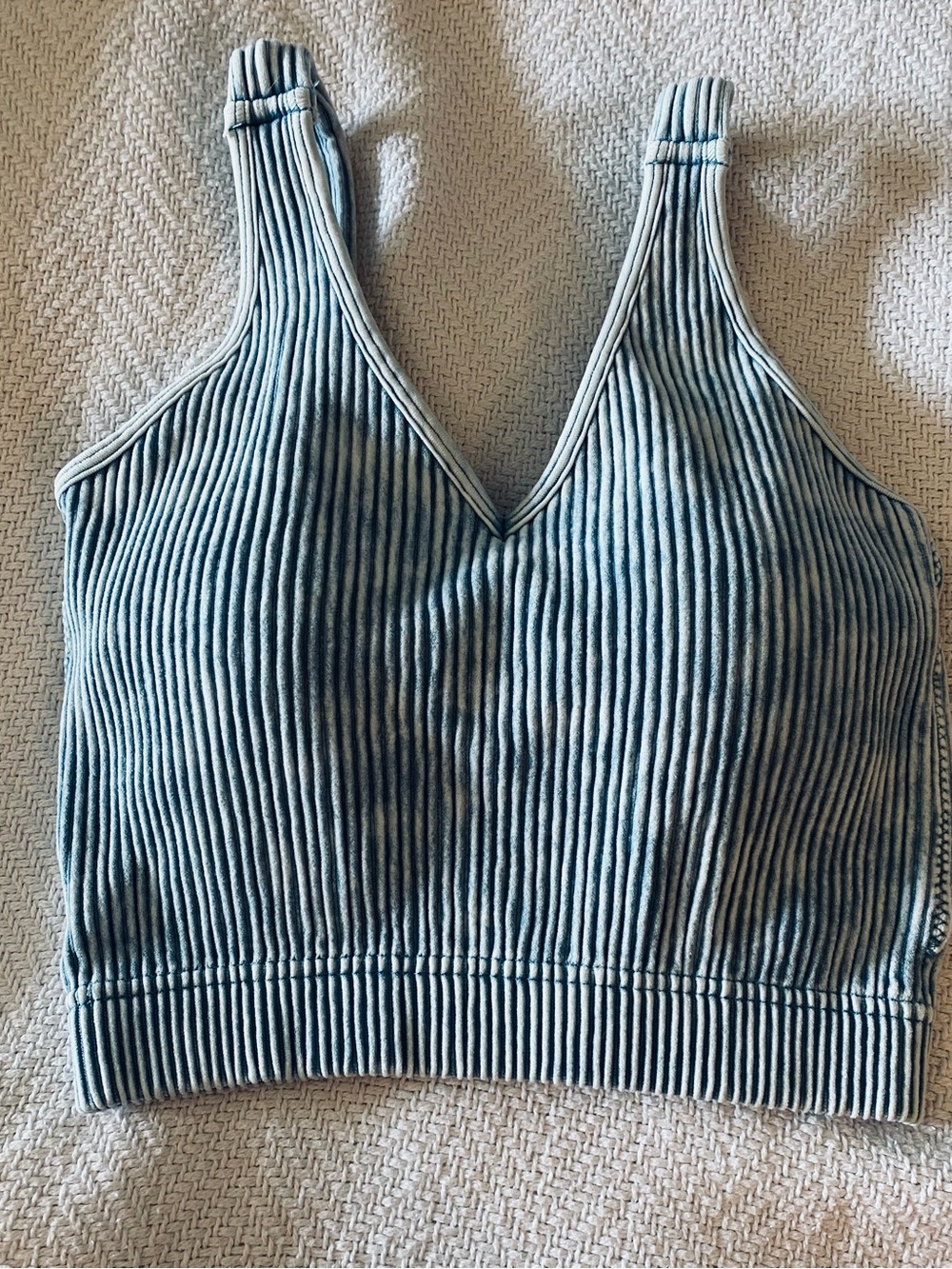 Zenana Outfitters Striped V-Neck Ribbed Cropped Camisole - Blue and White